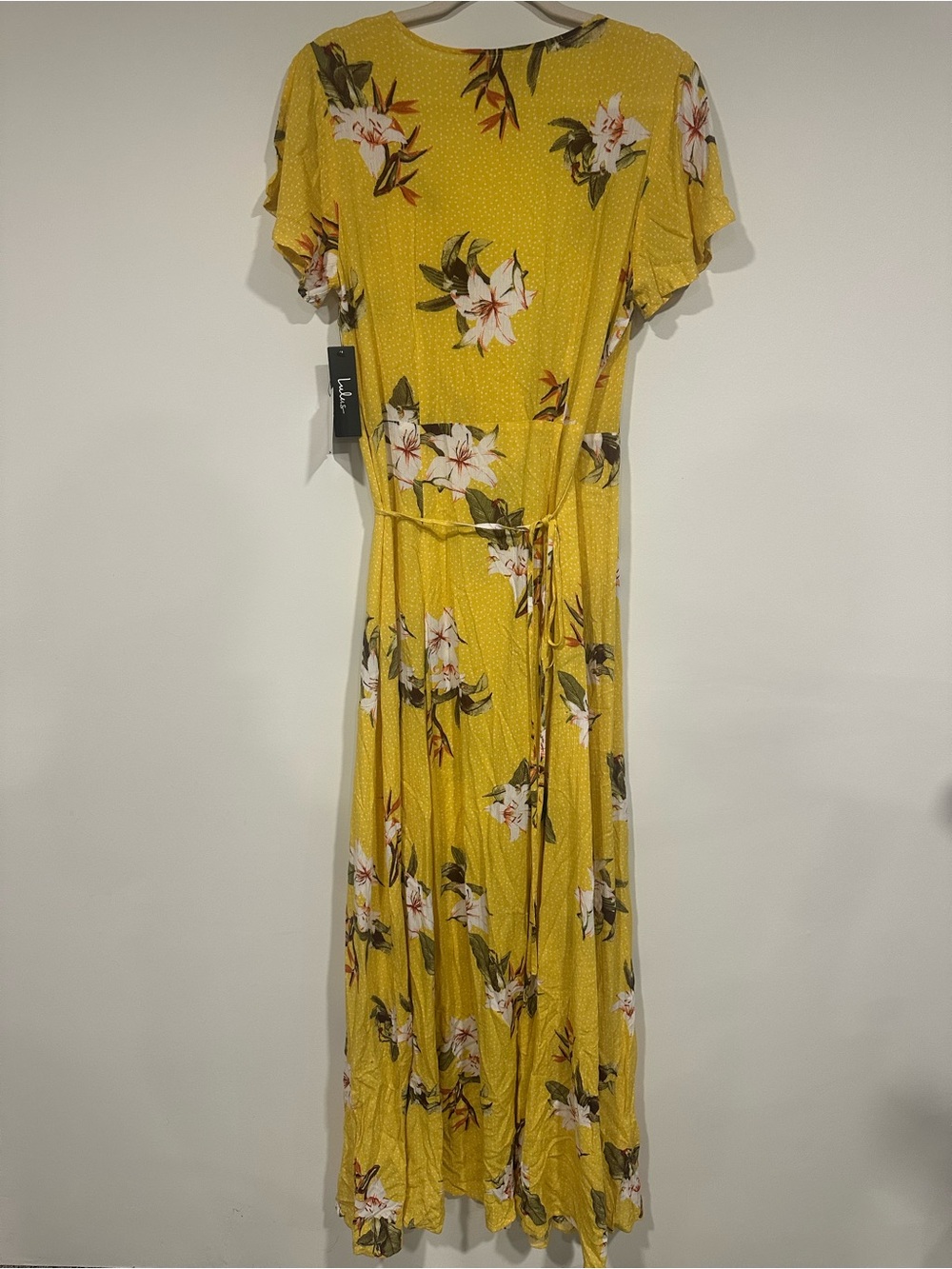 NWT Lulus Heart of Marigold Dress Women S Yellow Floral Wrap Maxi Tropical - Picture 3 of 5